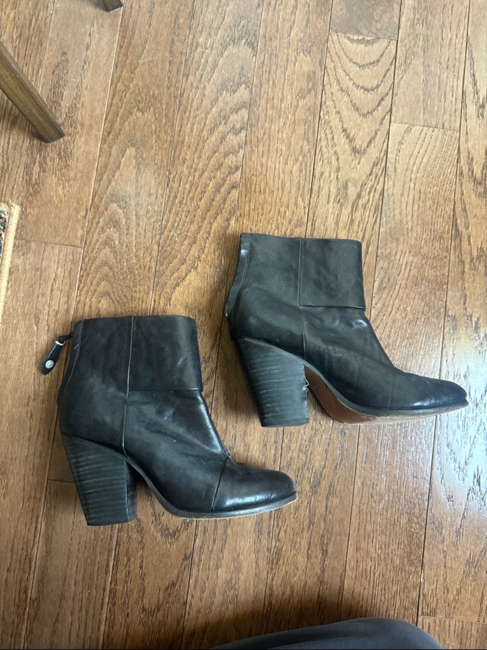 Rag & Bone Women's Black Leather Ankle Boots - Classic Block Heel 38.5
